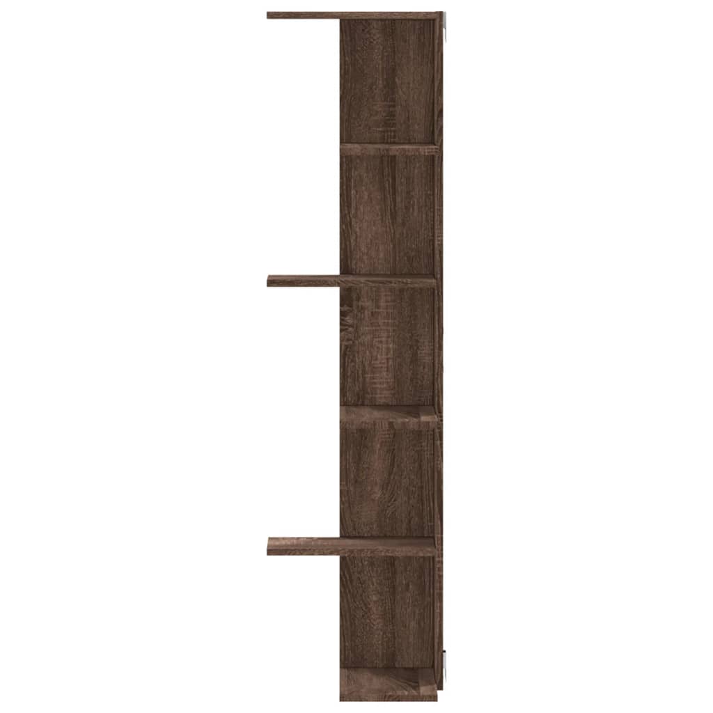 Kutna zidna polica smeđa boja hrasta 36,5x36,5x140 cm drvena