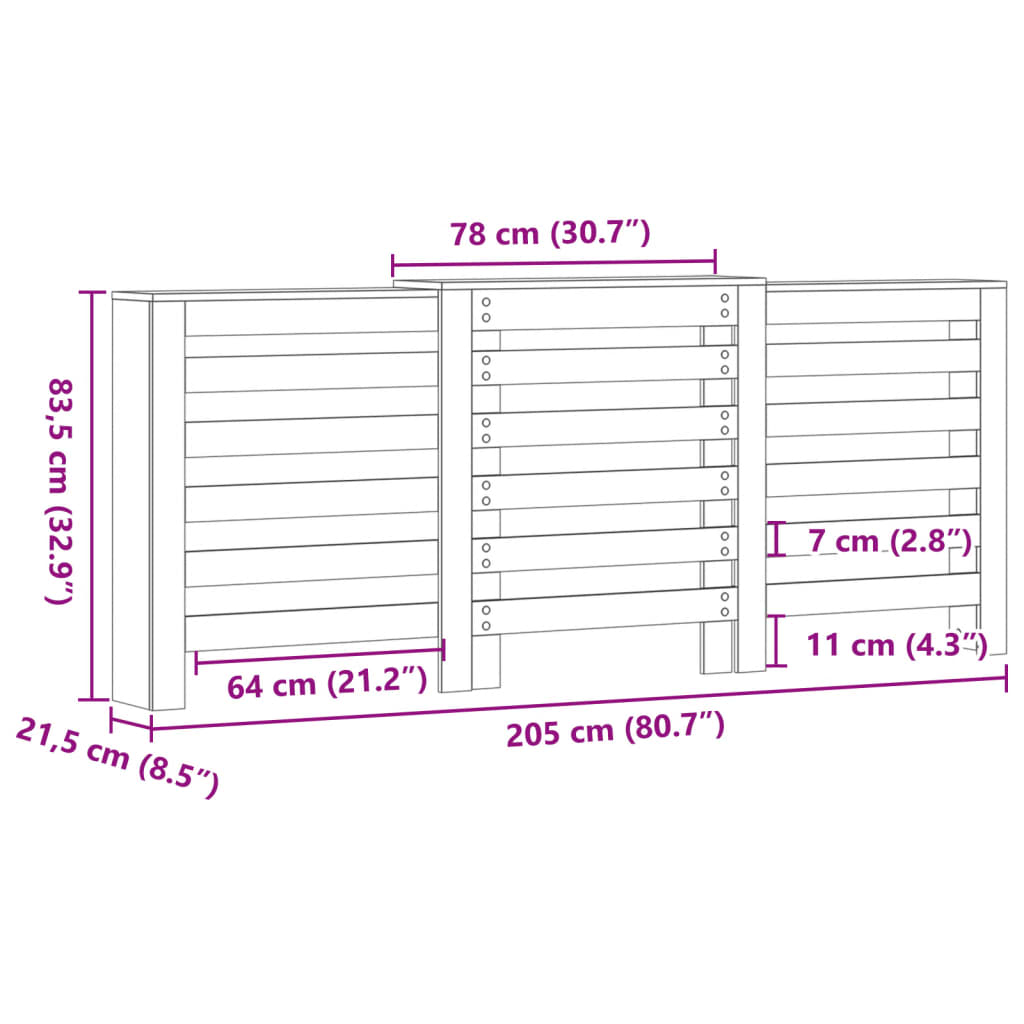Pokrov za radijator bijeli 205x21,5x83,5 cm konstruirano drvo