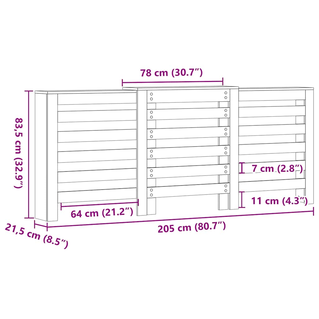 Pokrov za radijator hrasta sonome 205x21,5x83,5 cm