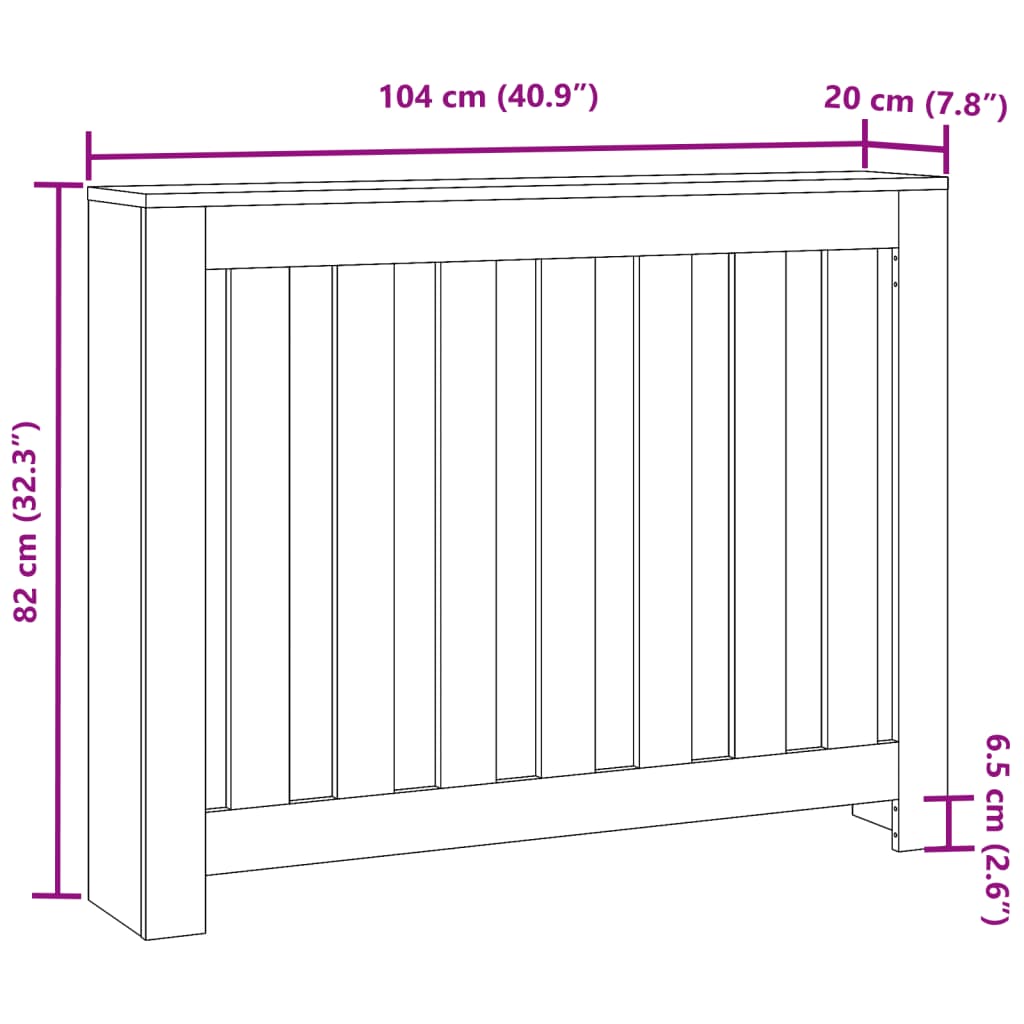 Pokrov za radijator crni 104 x 20 x 82 cm konstruirano drvo