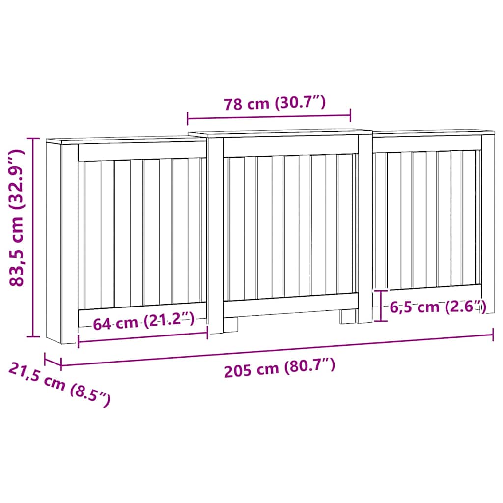 Pokrov za radijator boja artisian hrast 205x21,5x83,5 cm drveni