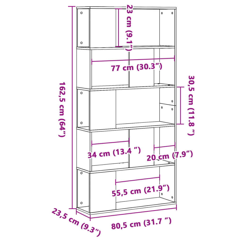 Regal za knjige 5 razina boja betona 80,5x23,5x162,5 cm drveni