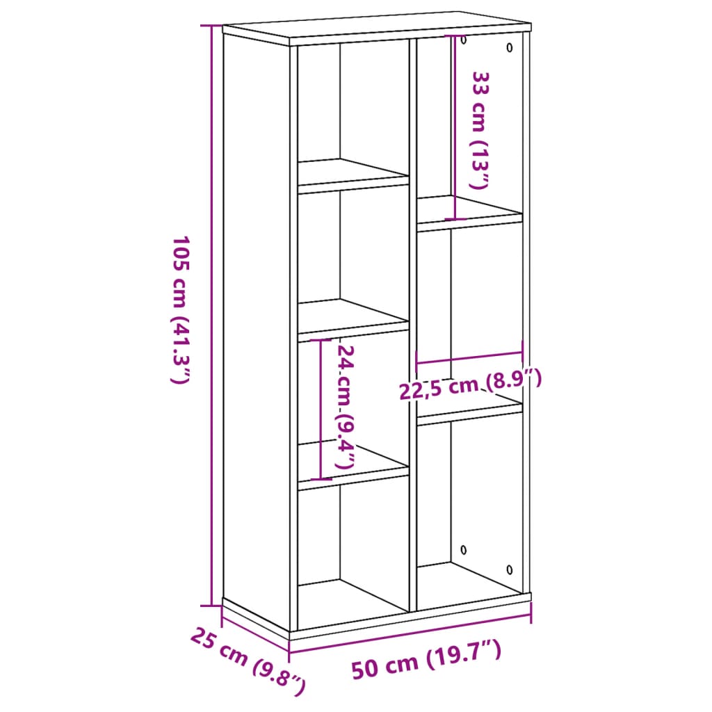 Regal za knjige boja starog drva 50x25x105 cm drveni
