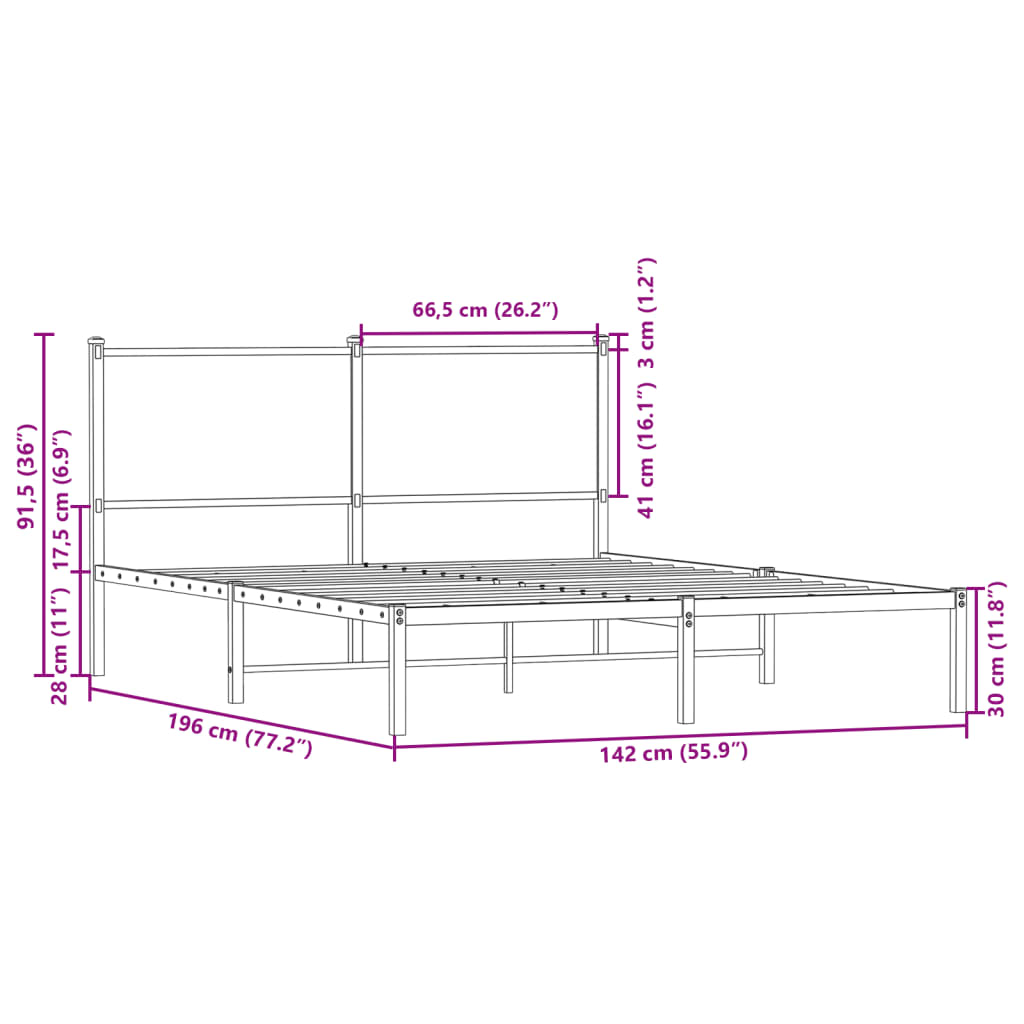 Metalni okvir kreveta bez madraca boja hrasta 137x190 cm