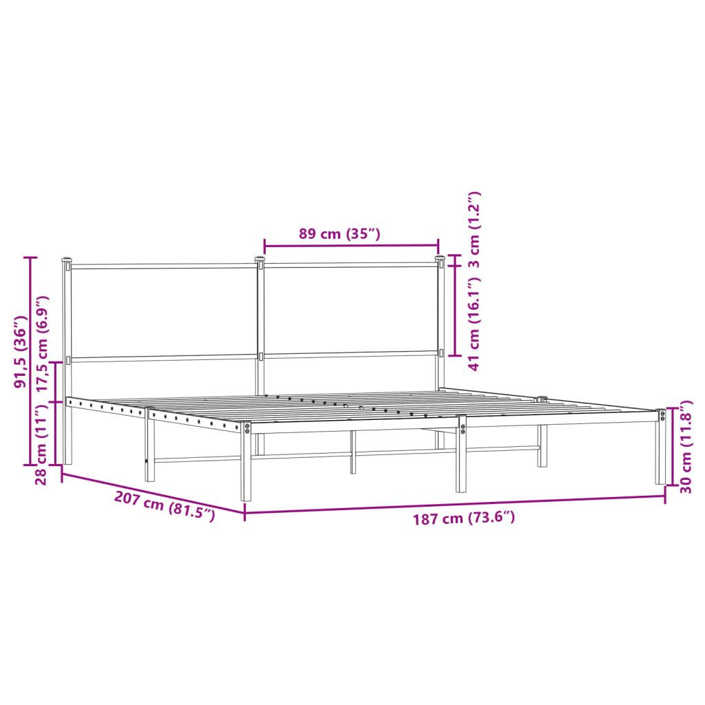 Metalni okvir kreveta bez madraca boja hrasta 180x200 cm