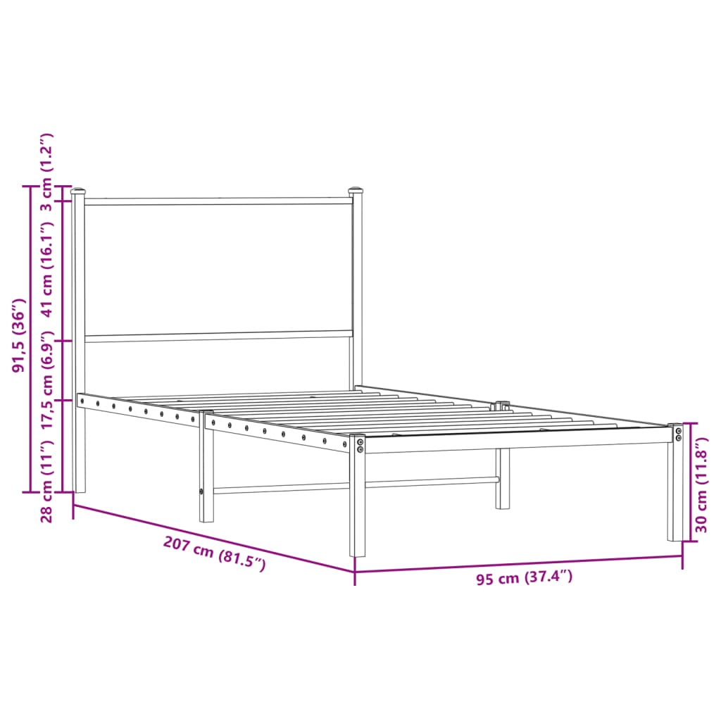 Metalni okvir kreveta bez madraca boja hrasta sonome 90x200 cm