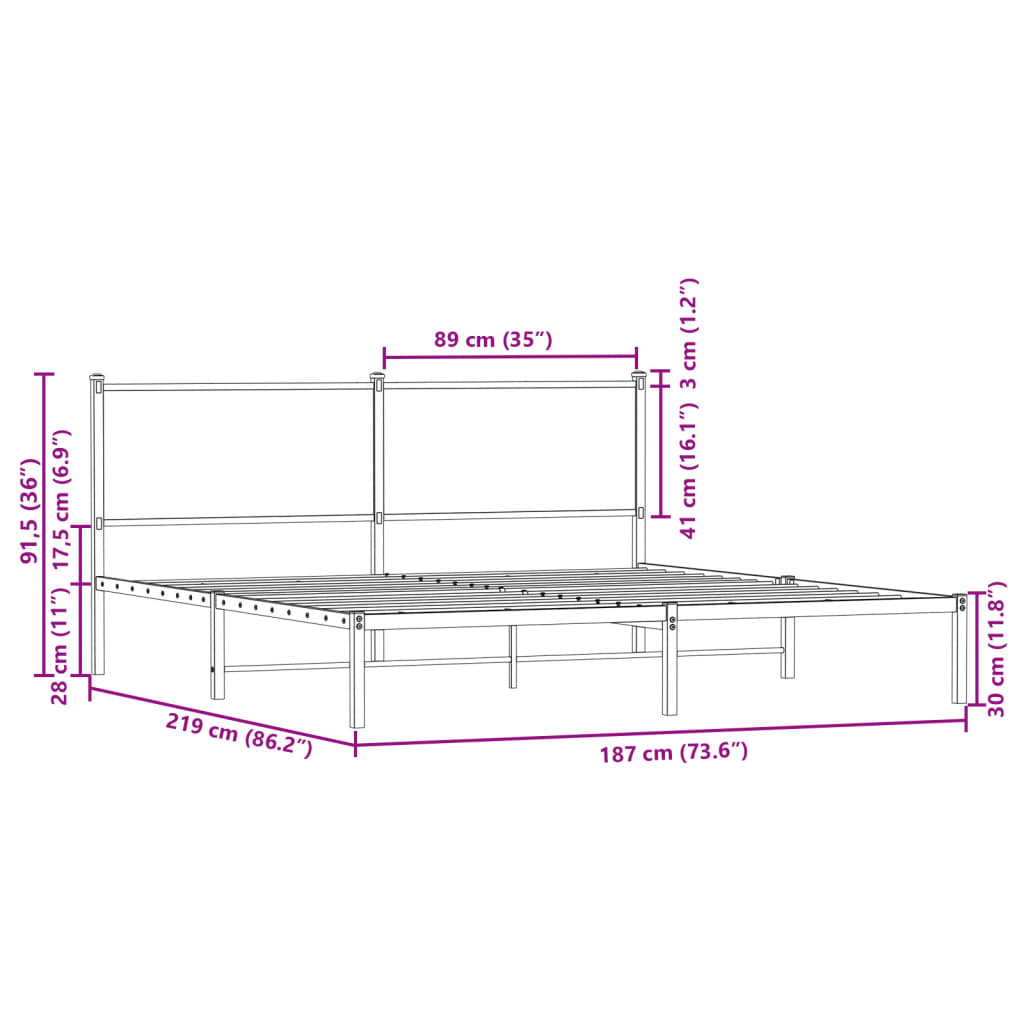 Metalni okvir kreveta bez madraca boja hrasta sonome 183x213 cm