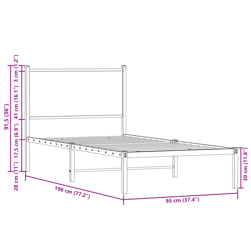 Metalni okvir kreveta bez madraca smeđi hrast 90x190 cm