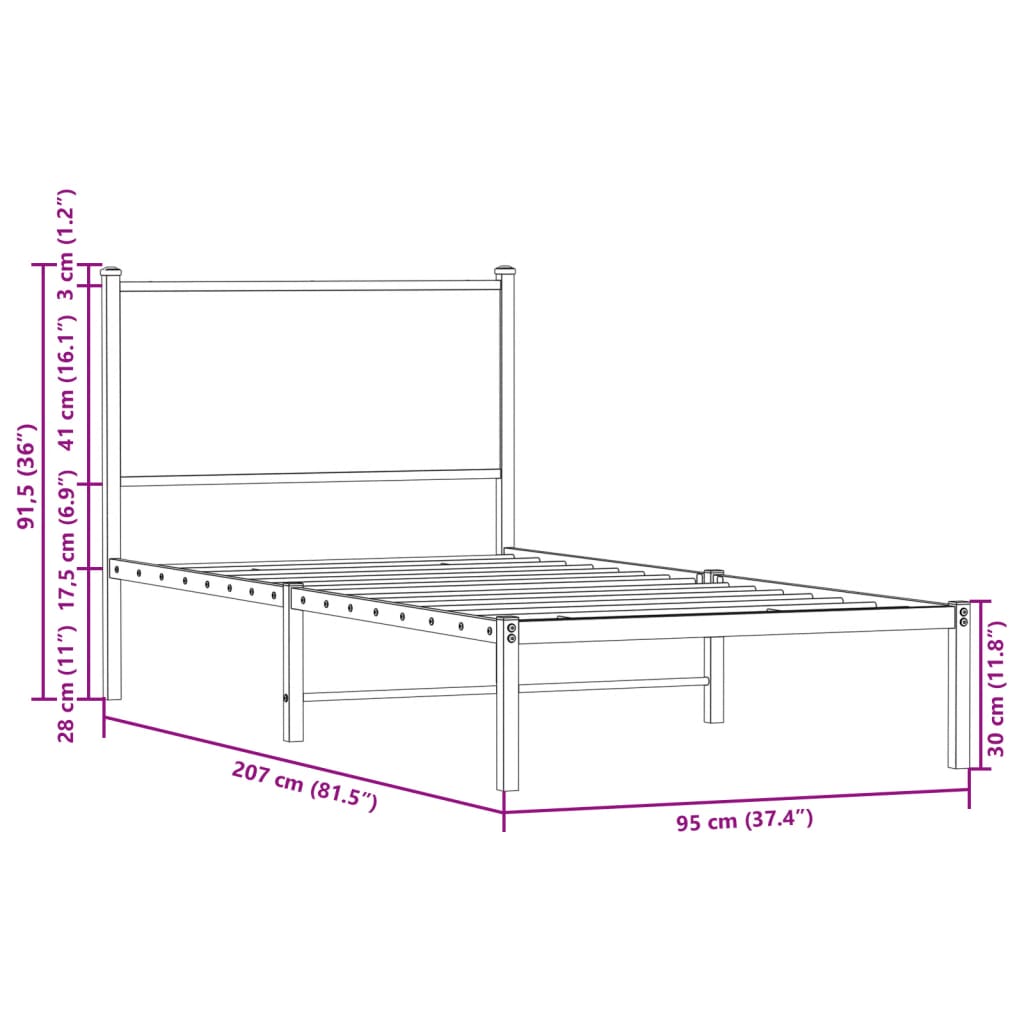 Metalni okvir kreveta bez madraca smeđi hrast 90x200 cm
