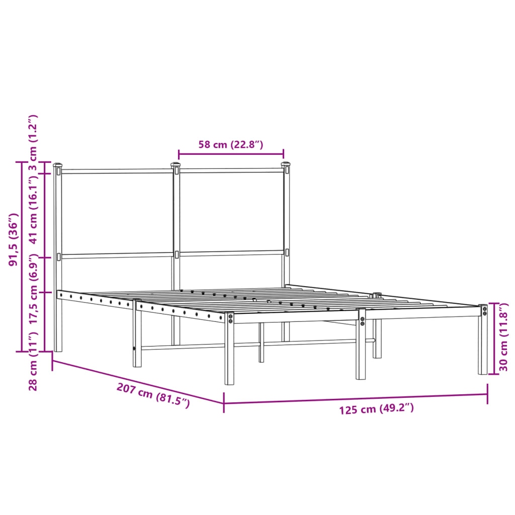 Metalni okvir kreveta bez madraca smeđi hrast 120x200 cm