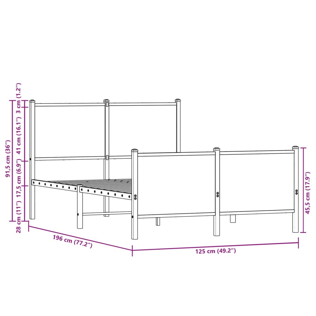 Metalni okvir kreveta bez madraca smeđi hrast 120x190 cm