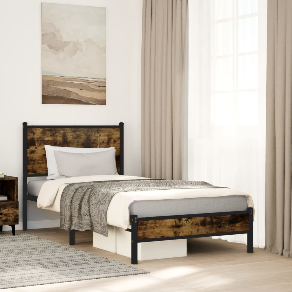 Metalni okvir kreveta bez madraca boja hrasta 75x190 cm