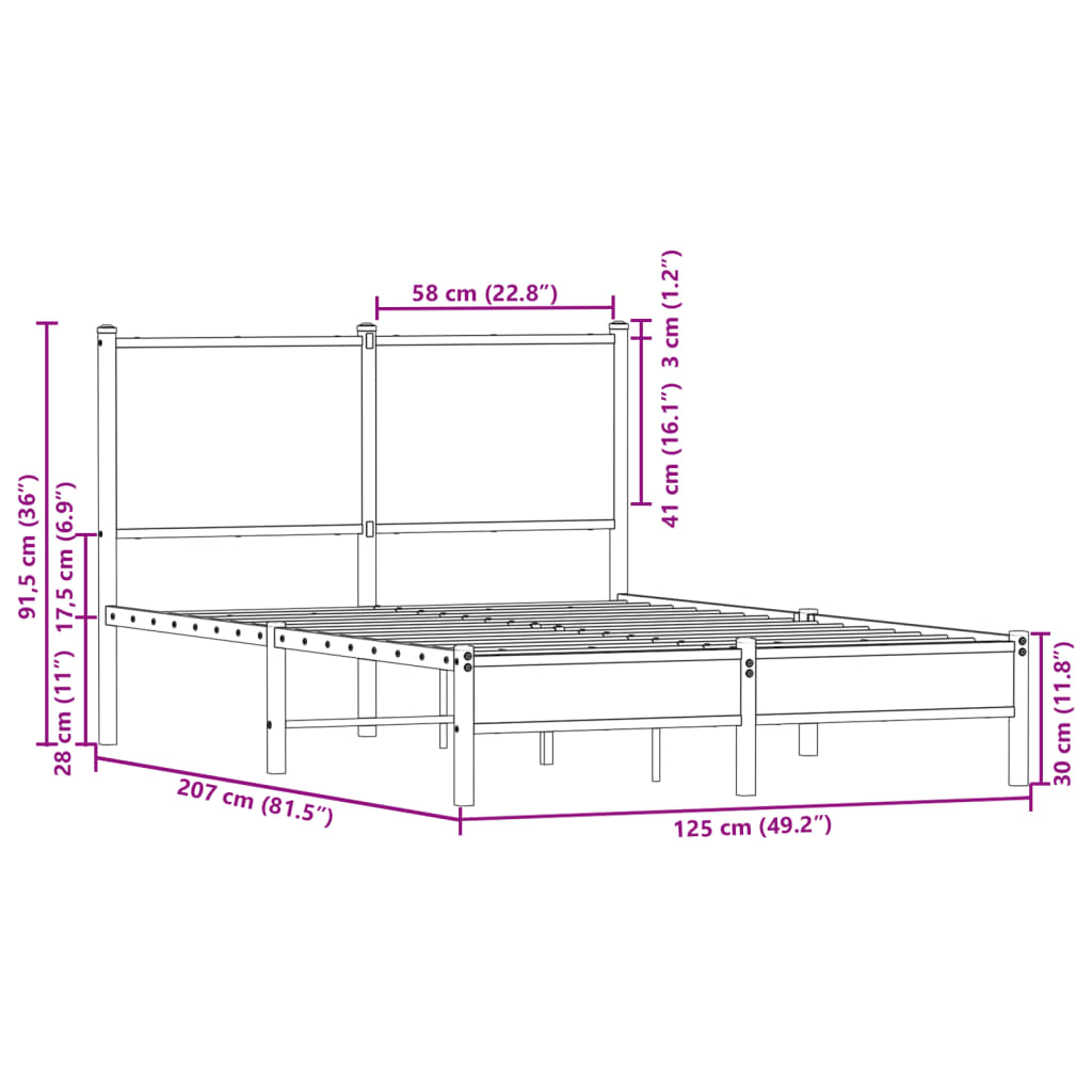 Metalni okvir kreveta bez madraca boja hrasta 120x200 cm