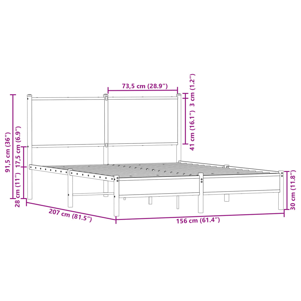 Metalni okvir kreveta bez madraca boja hrasta 150 x 200 cm