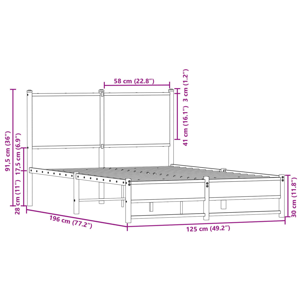 Metalni okvir kreveta bez madraca boja hrasta 120x190 cm