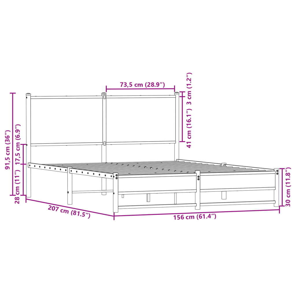 Metalni okvir kreveta bez madraca boja hrasta 150 x 200 cm