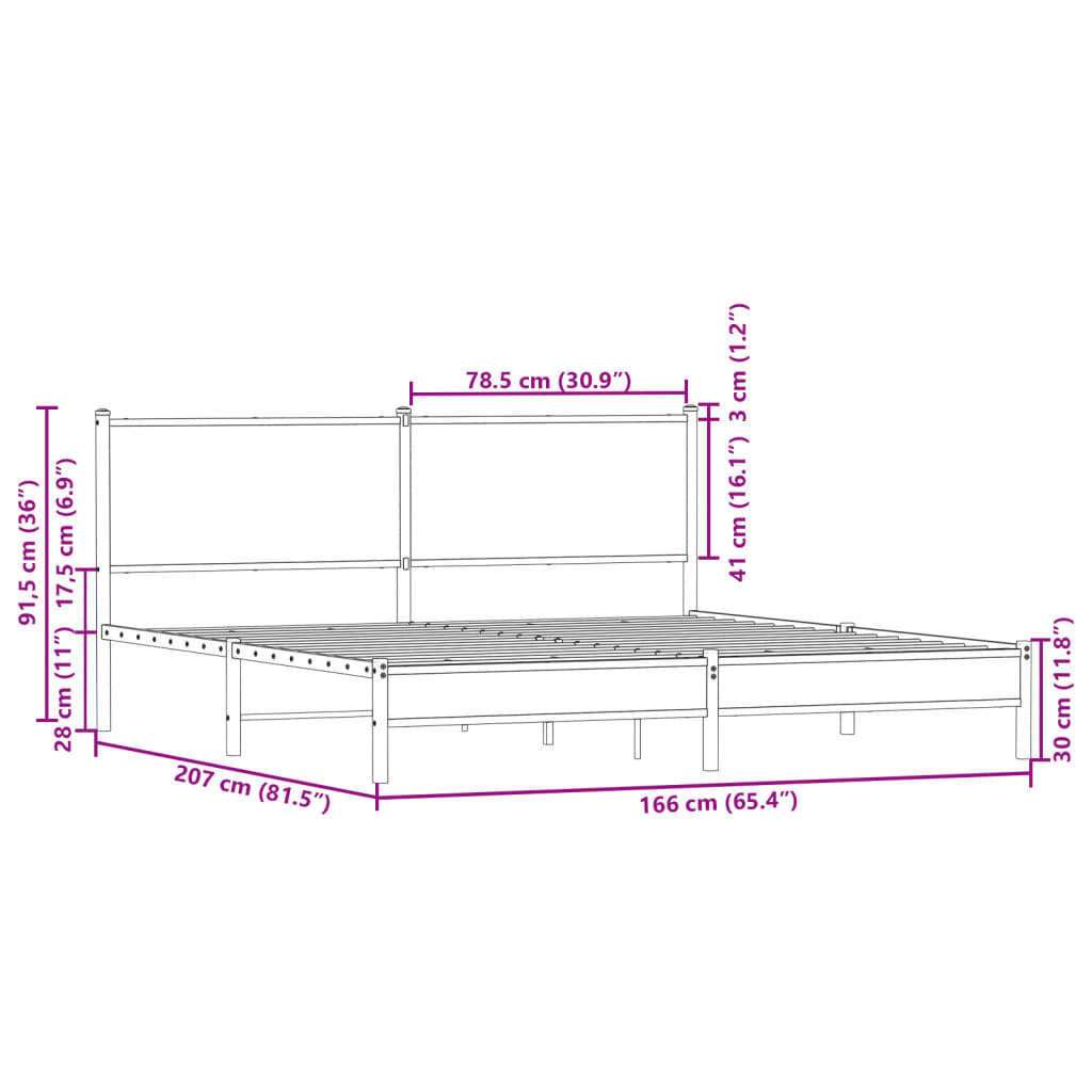 Metalni okvir kreveta bez madraca boja hrasta 160x200 cm