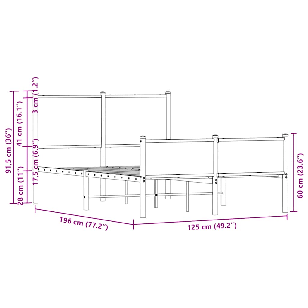 Metalni okvir kreveta bez madraca boja hrasta 120x190 cm