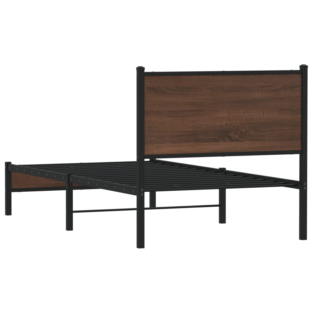 Metalni okvir kreveta bez madraca smeđi hrast 75x190 cm