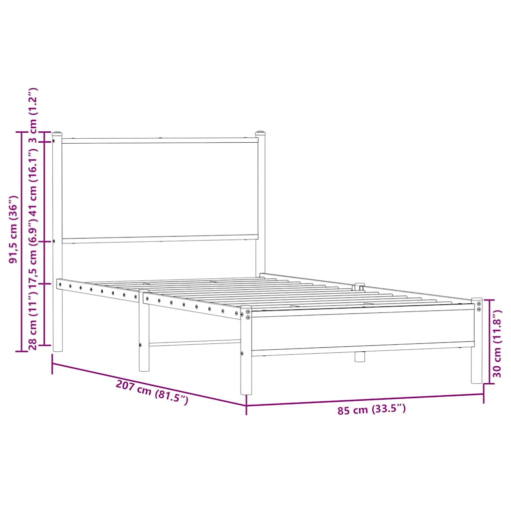 Metalni okvir kreveta bez madraca smeđi hrast 80x200 cm