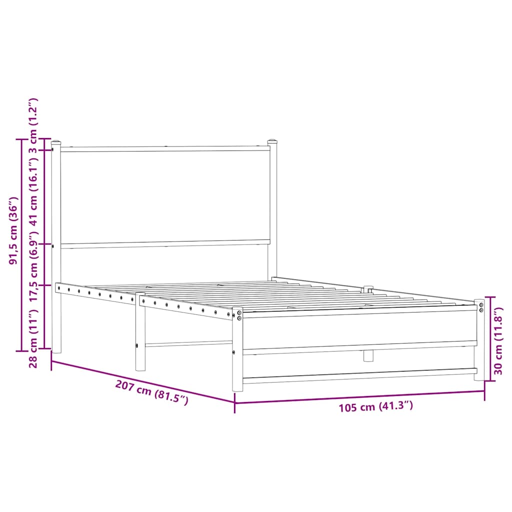 Metalni okvir kreveta bez madraca smeđi hrast 100x200 cm