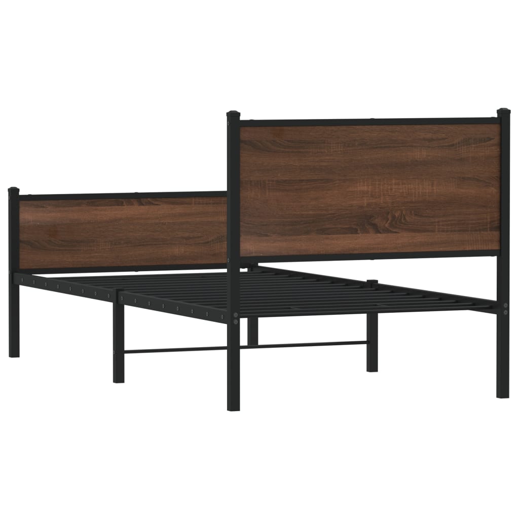 Metalni okvir kreveta bez madraca smeđi hrast 75x190 cm