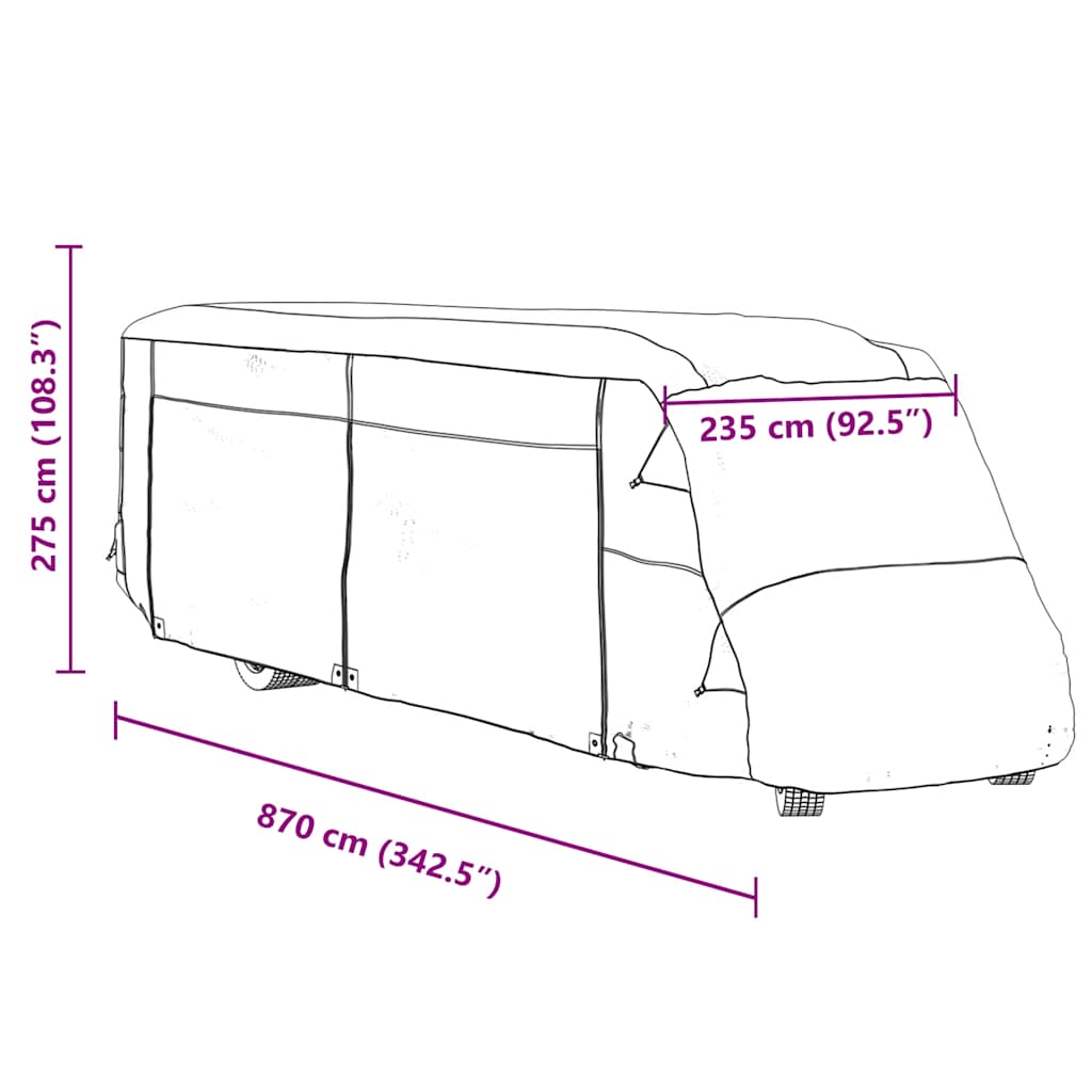 Navlake za kamper sive 870x235x275 cm netkana tkanina