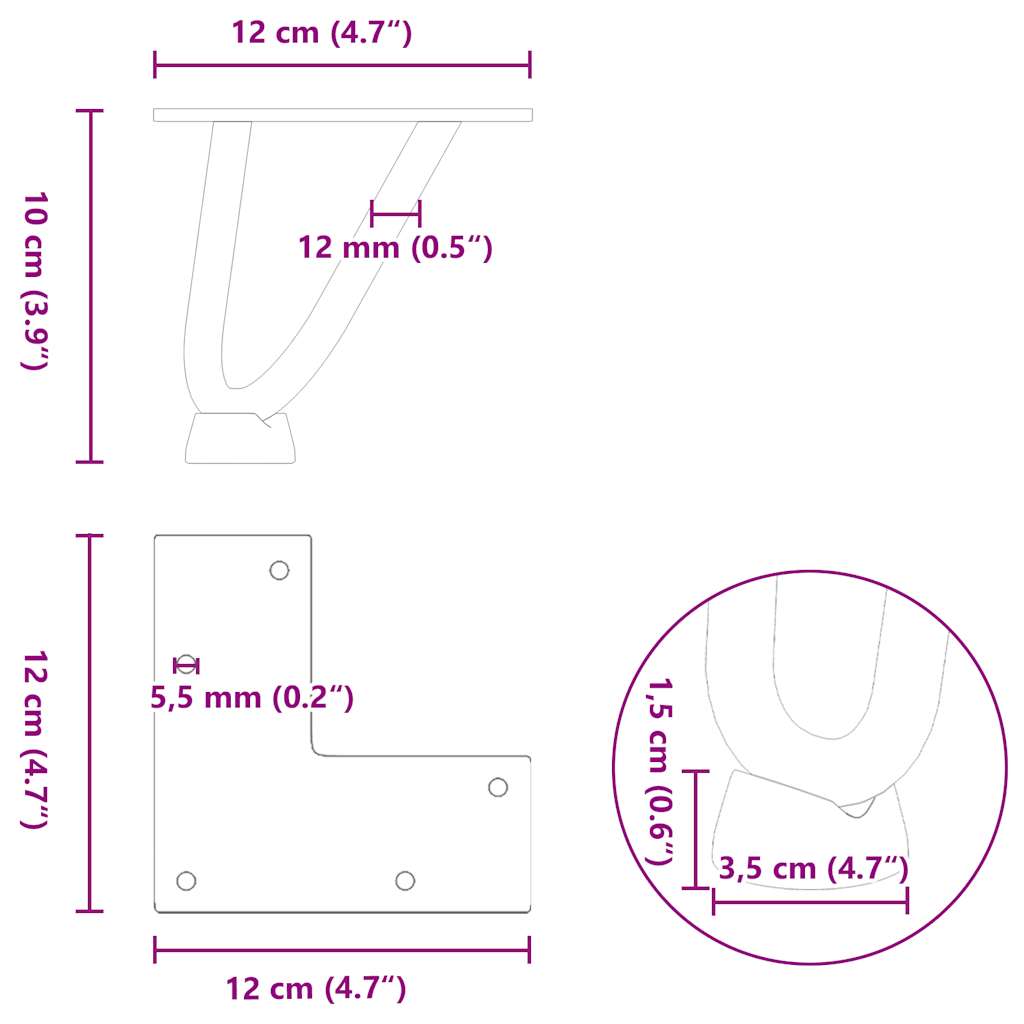 Noge za ukosnice za stolić za kavu 4 kom. Crne 10 cm Puni čelik