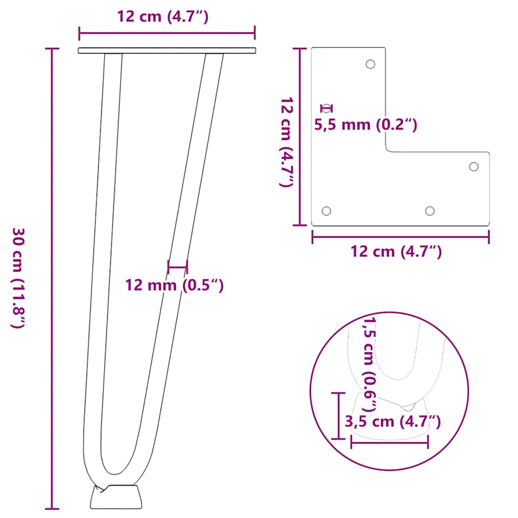 Noge s ukosnicama za stolić za kavu 4 kom. Crne 30 cm Puni čelik