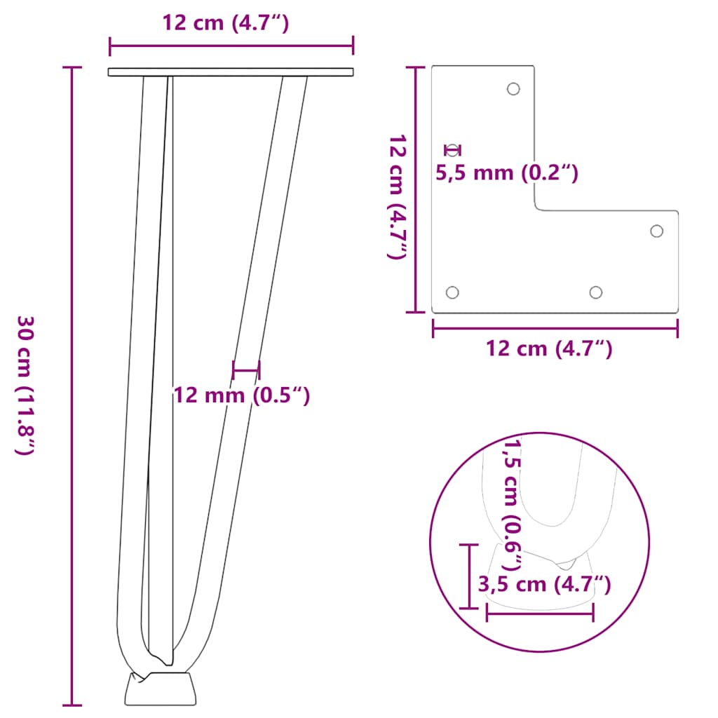 Noge s ukosnicama za stolić za kavu 4 kom. Crne 30 cm Puni čelik