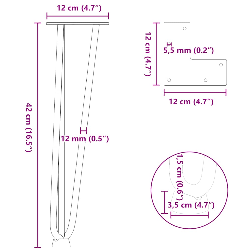 Noge s ukosnicama za stolić za kavu 4 kom. Prirodni čelik 42 cm Puni čelik
