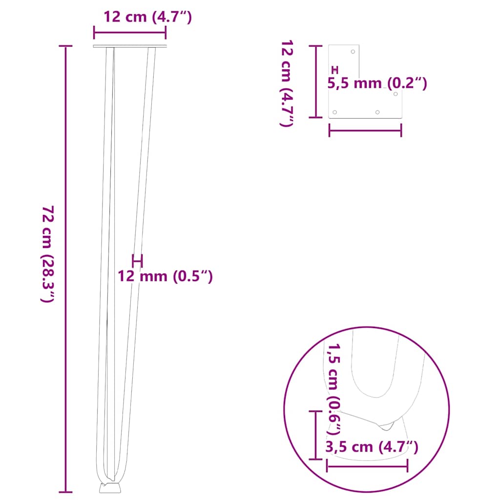 ukosne noge za konzolne stoliće za konzolni stolić 4 kom. antracit 72 cm puni čelik
