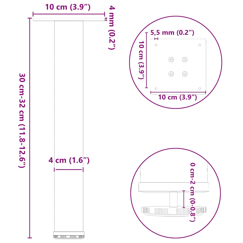 Noge za klub stolić 4 kom. antracit 30-32 cm čelik