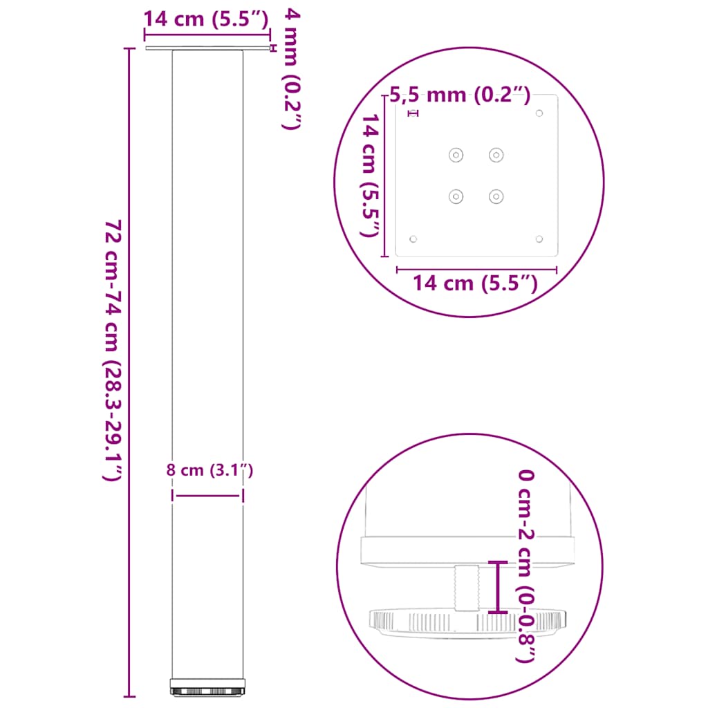 Noge za konzolni stol 4 kom Bijele 72-74 cm Čelik
