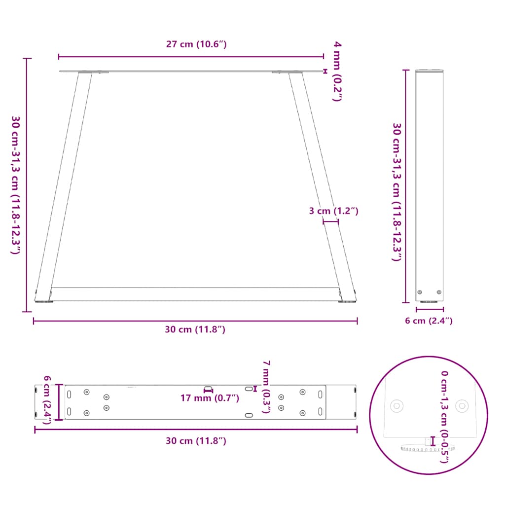 Noge za klub stolić V-oblika 2 kom Prirodni čelik 30 x (30-31,3) cm Čelik
