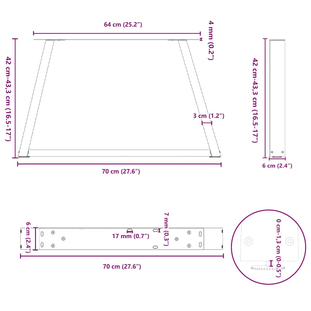 Noge za klub stolić V-oblika 2 kom antracit 70 x (42-43,3) cm čelik