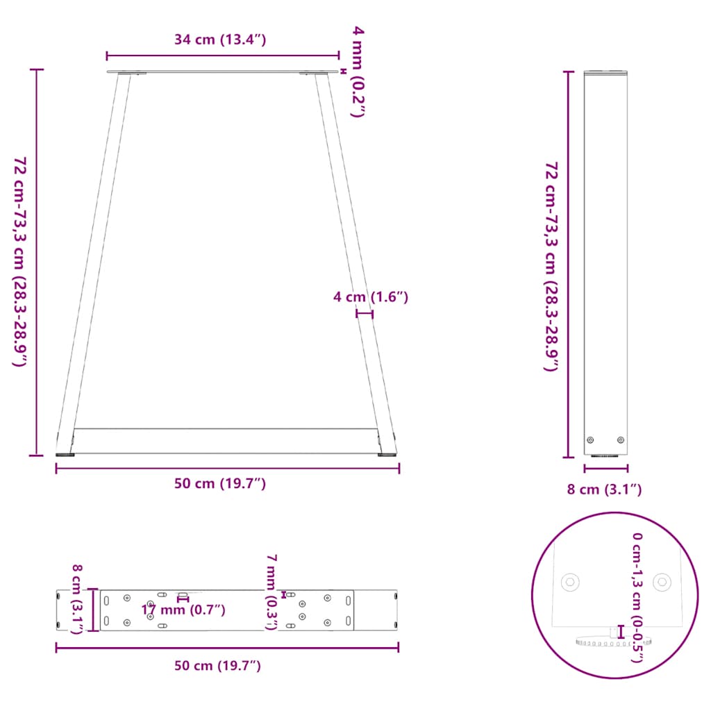 Noge za blagovaonski stol V-oblika 2 kom antracit 50x(72-73,3) cm čelik