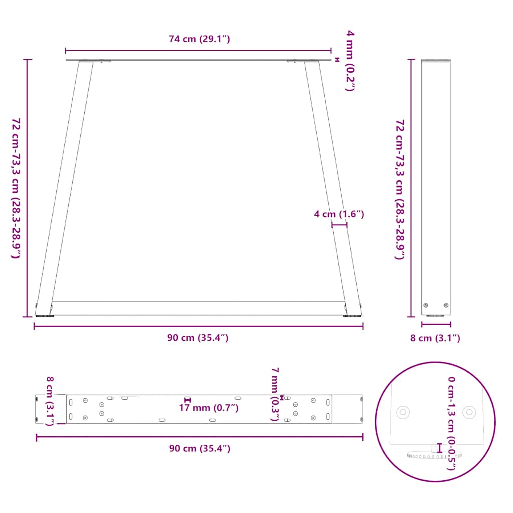 Noge za blagovaonski stol V-oblika 2 kom antracit 90 x (72-73,3) cm čelik