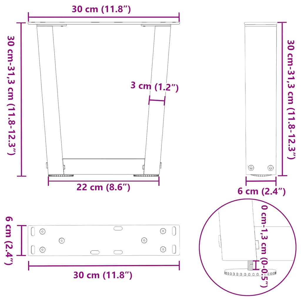 Noge za klub stolić V-oblika 2 kom Bijele 30 x (30-31,3) cm Čelik