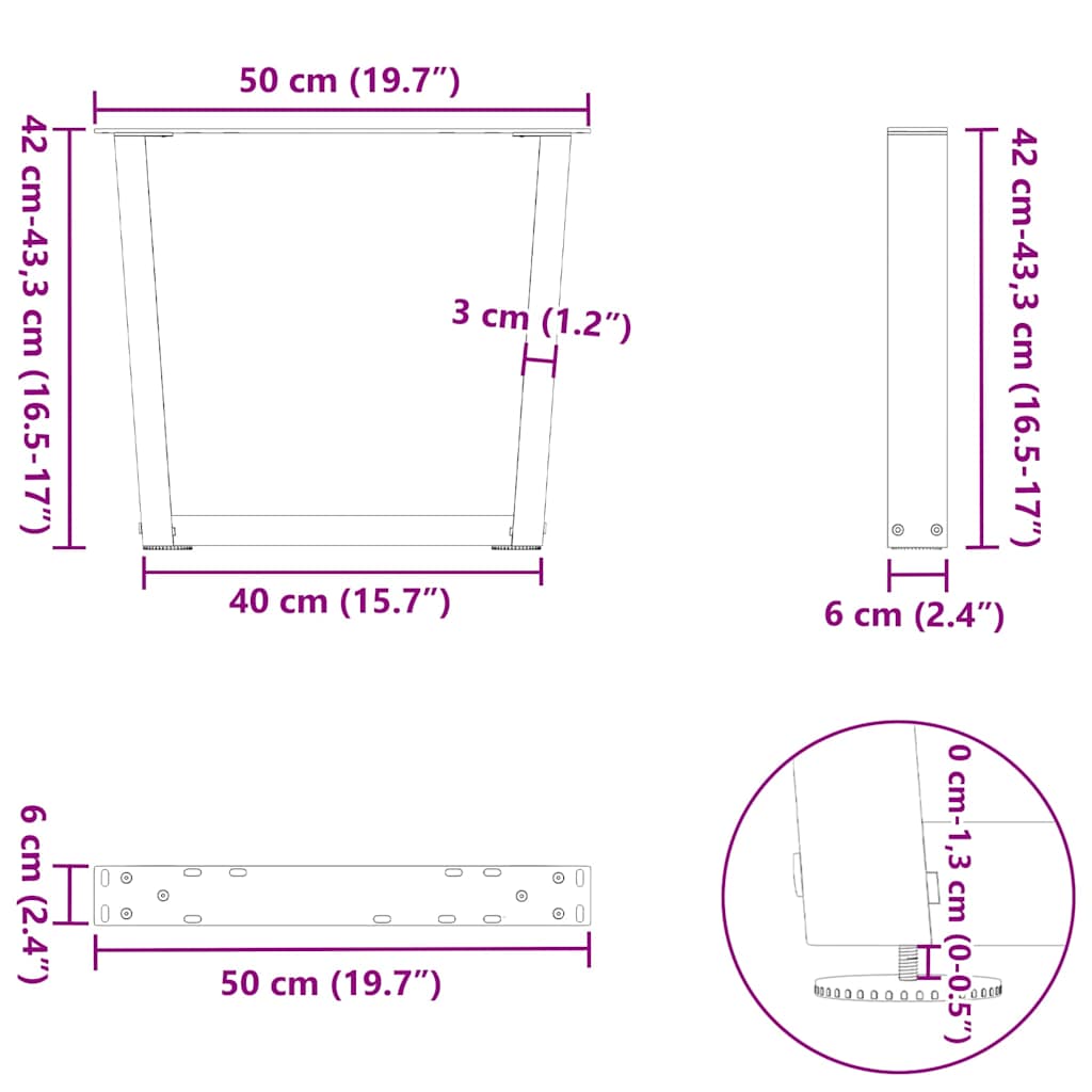 Noge za klub stolić V-oblika 2 kom Crne 50 x (42-43,3) cm Čelik