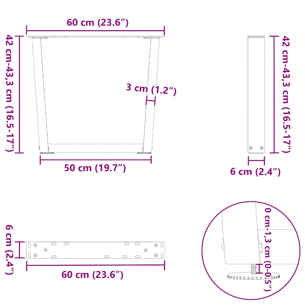Noge za klub stolić V-oblik 2 kom Prirodni čelik 60 x (42-43,3) cm Čelik