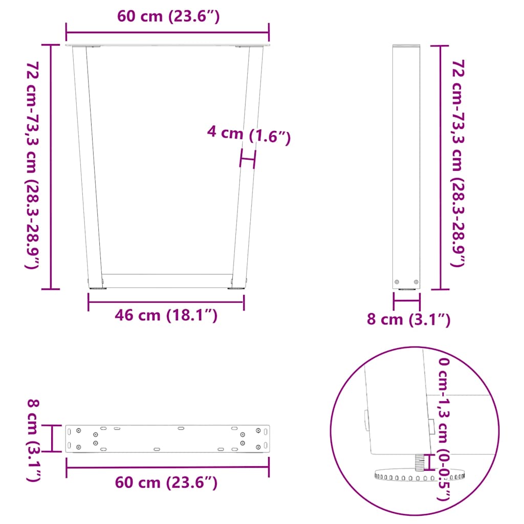 Noge za blagovaonski stol V-oblika 2 kom antracit 60 x (72-73,3) cm čelik