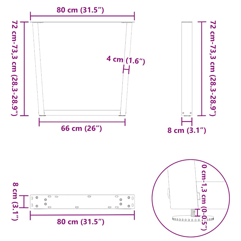 Noge za blagovaonski stol V-oblika 2 kom Crne 80 x (72-73,3) cm Čelik