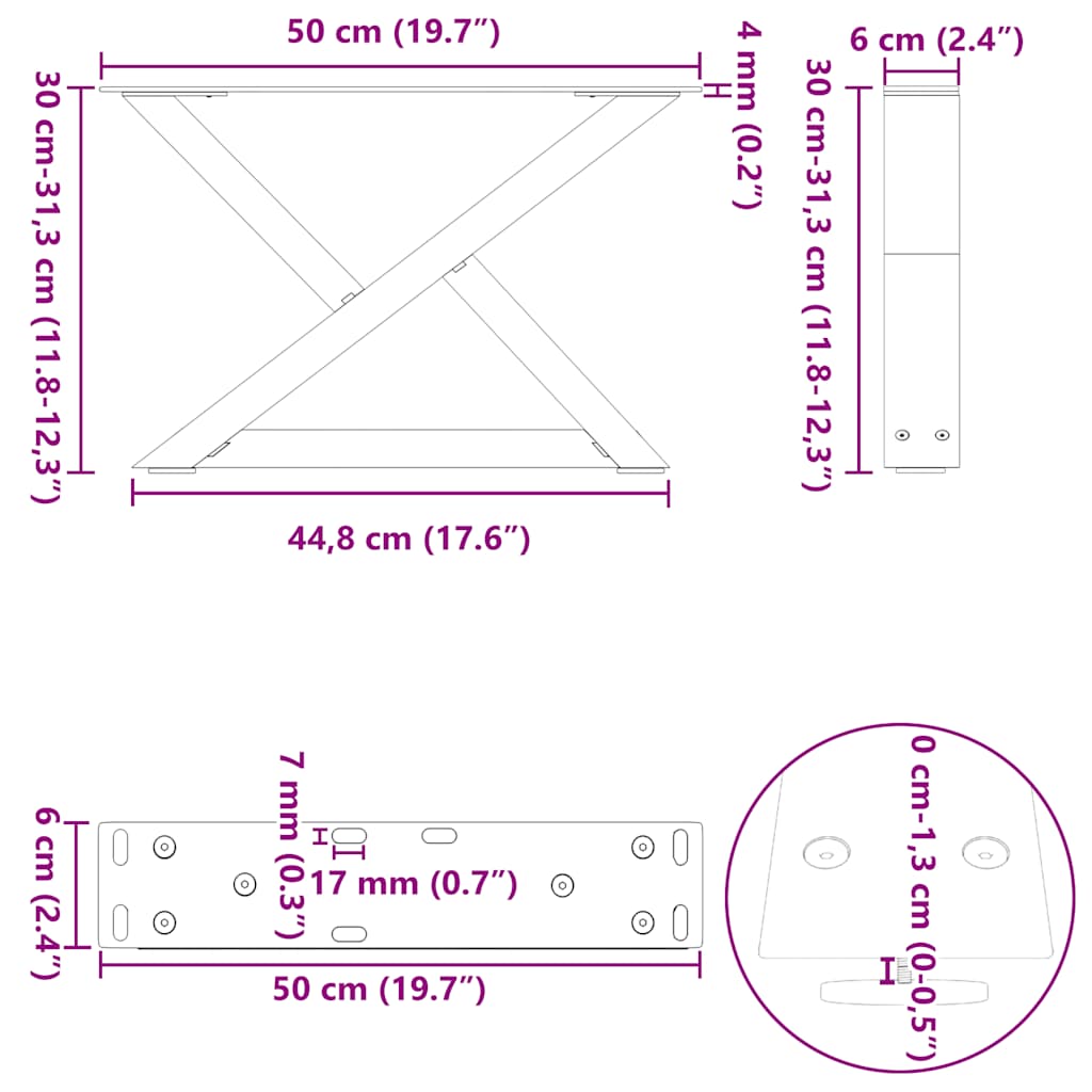 Noge za klub stolić 2 kom antracit 50 x (30-31,3) cm čelik