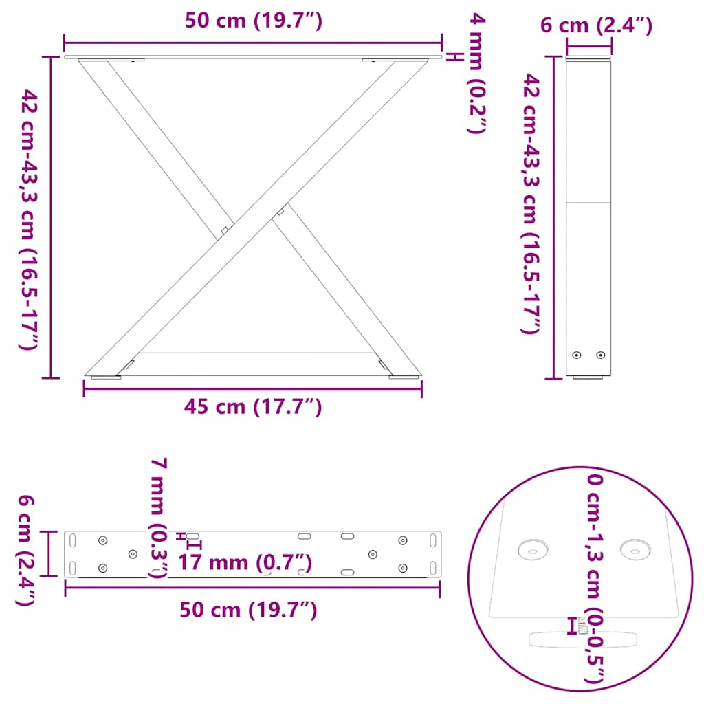 Noge za klub stolić 2 kom Crne 50 x (42-43,3) cm Čelične