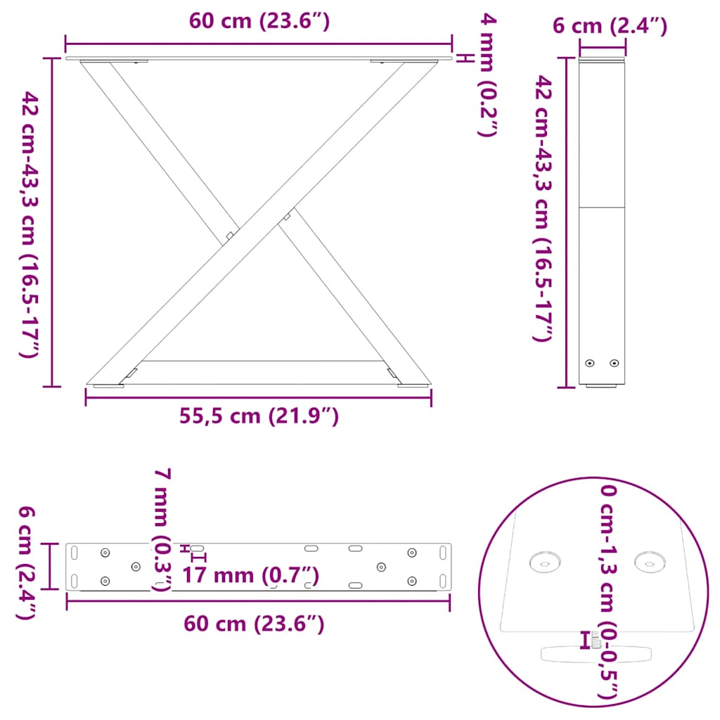 Noge za klub stolić 2 kom Crne 60 x (42-43,3) cm Čelične