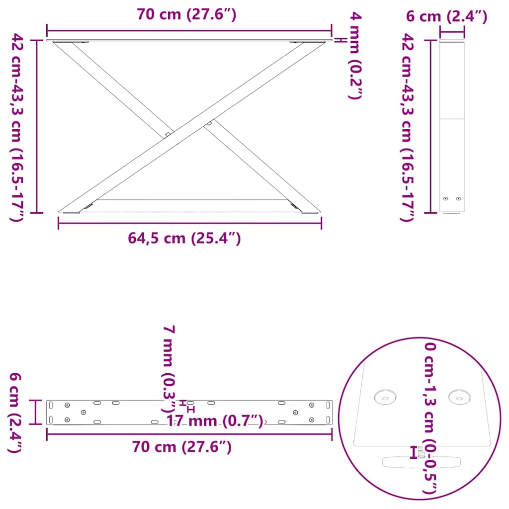 Noge za klub stolić 2 kom. Prirodni čelik 70 x (42-43,3) cm Čelik