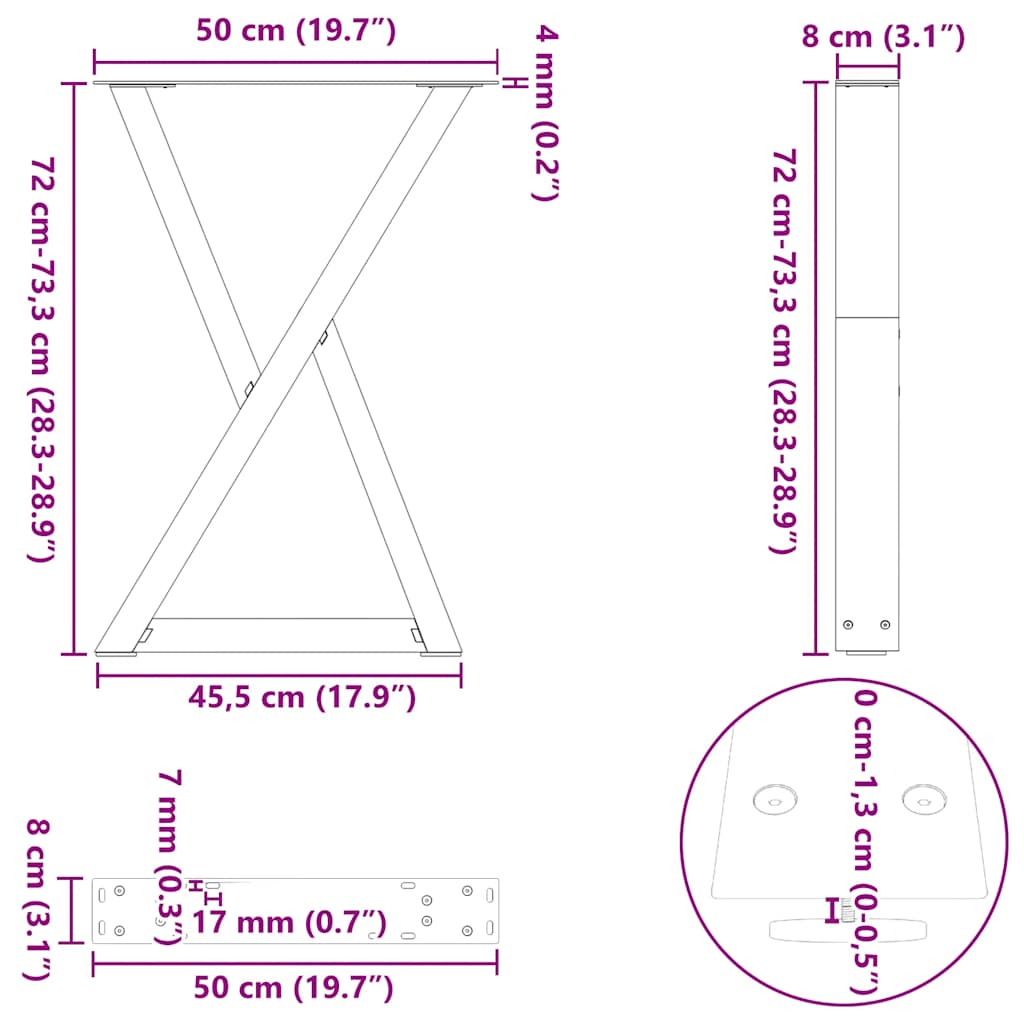 Noge za blagovaonski stol 2 kom. antracit 50 x (72-73,3) cm čelik
