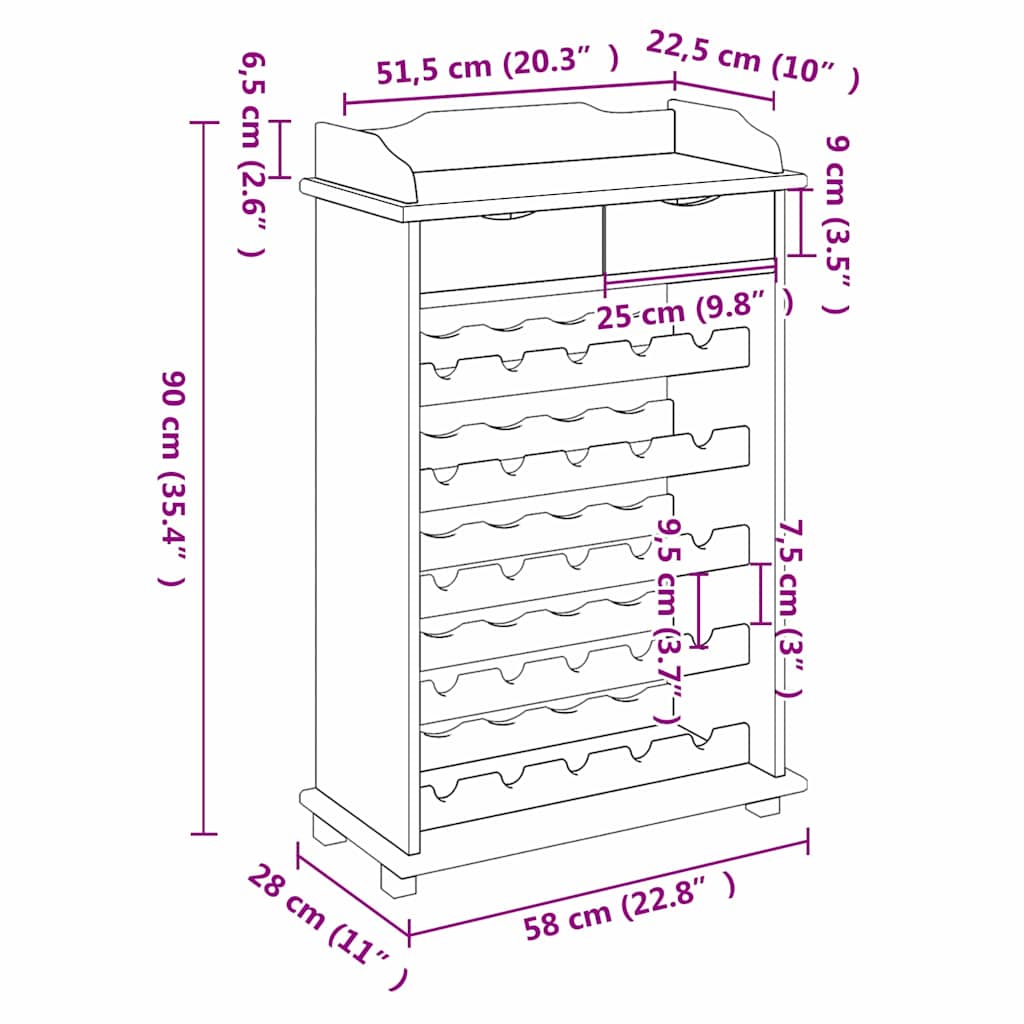 Stalak za vino Prirodna 58 x 28 x 90 cm Masivno drvo bora