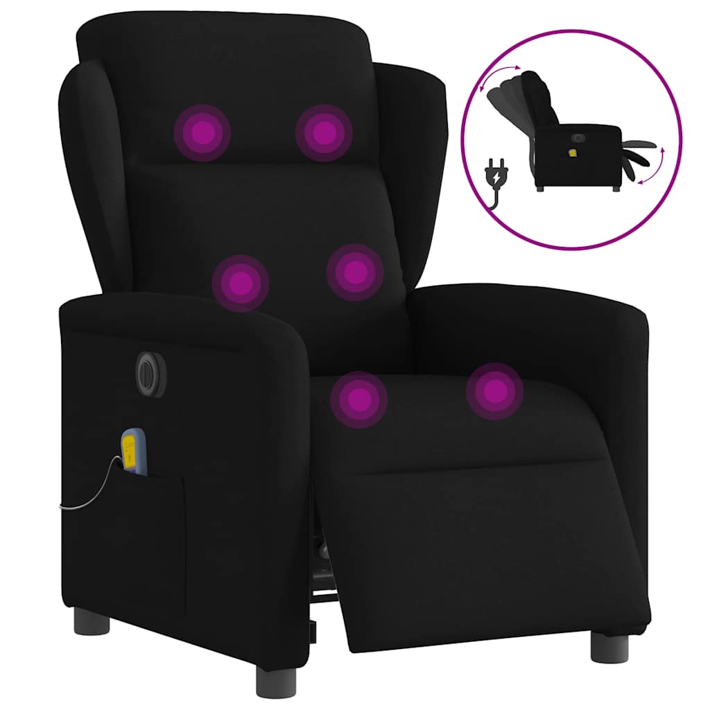 Električni masažni naslonjač od tkanine crni